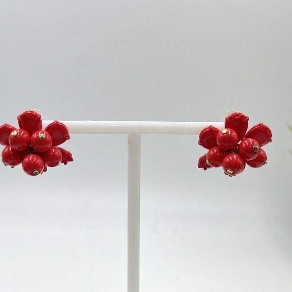 J. Crew Red Round Bauble Beads Cluster Stud Earrings - Picture 6 of 16